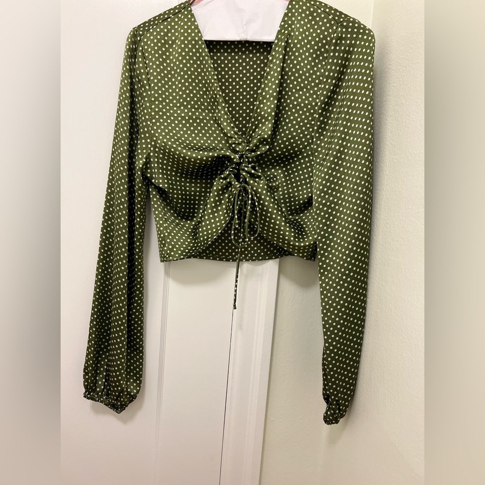 Crop Long Sleeve Polka Dot Blouse